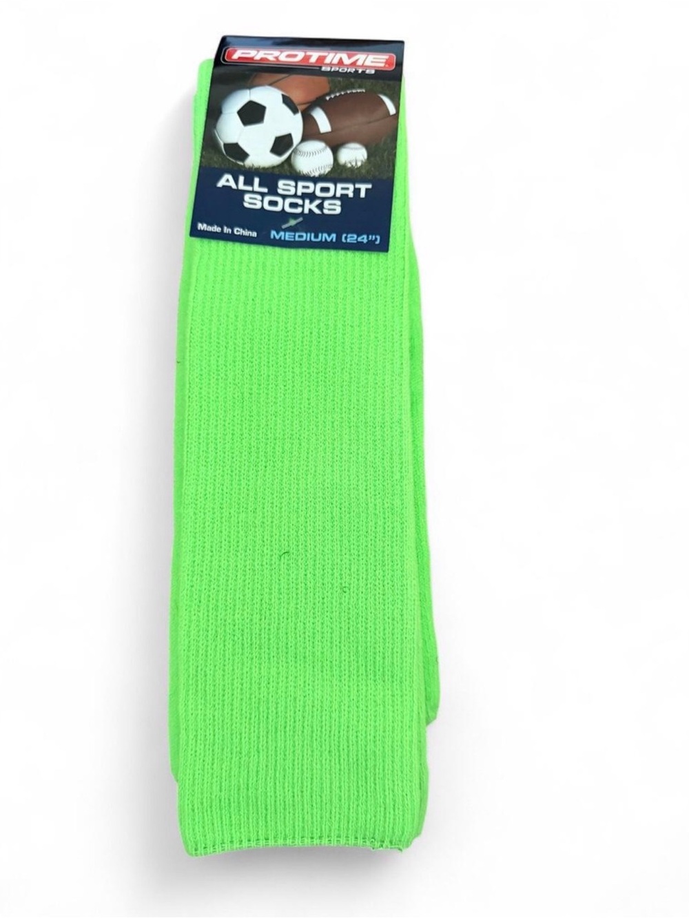 ProTime Sports Neon Green All Sport Socks Size Medium 24” NWT